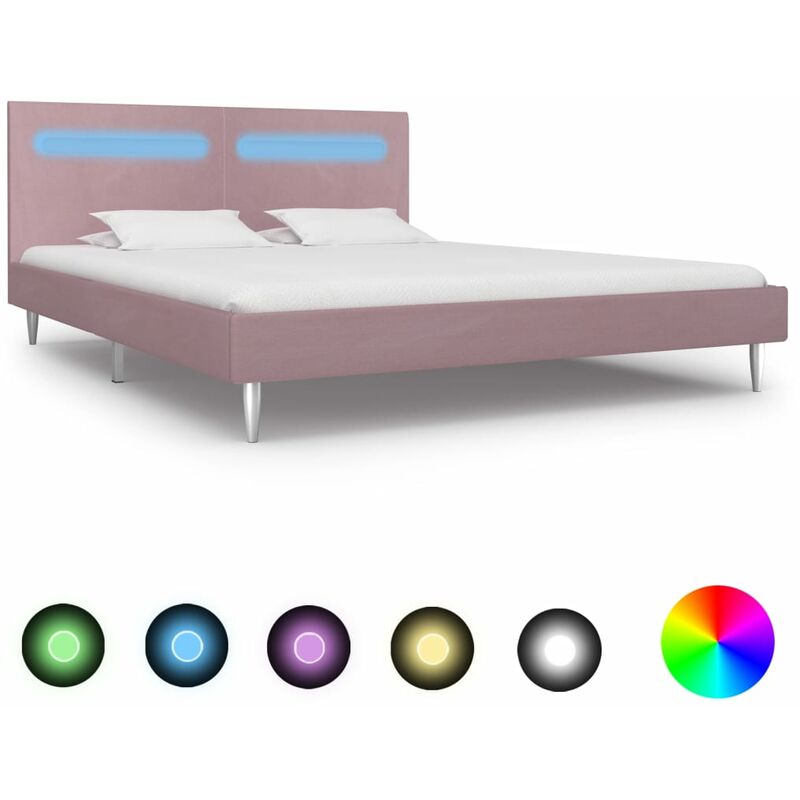 

Estructura de cama con LED tela rosa 160x200 cm