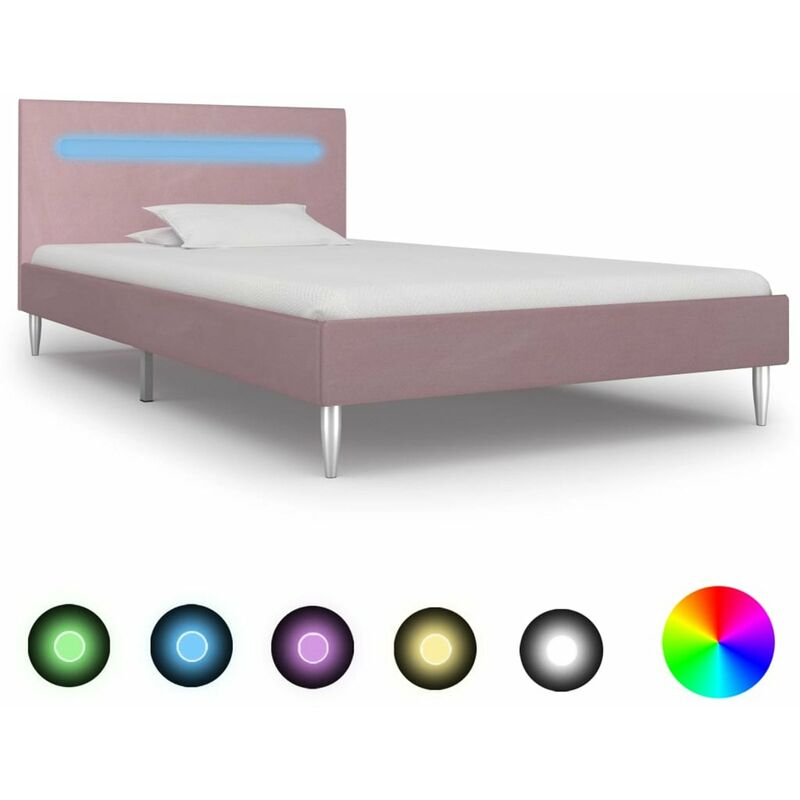 

Estructura de cama con LED tela rosa 90x200 cm