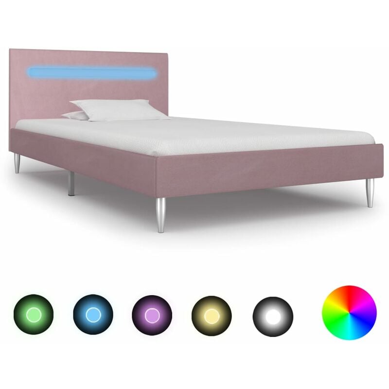 

Estructura de cama con LED tela rosa 90x200 cm