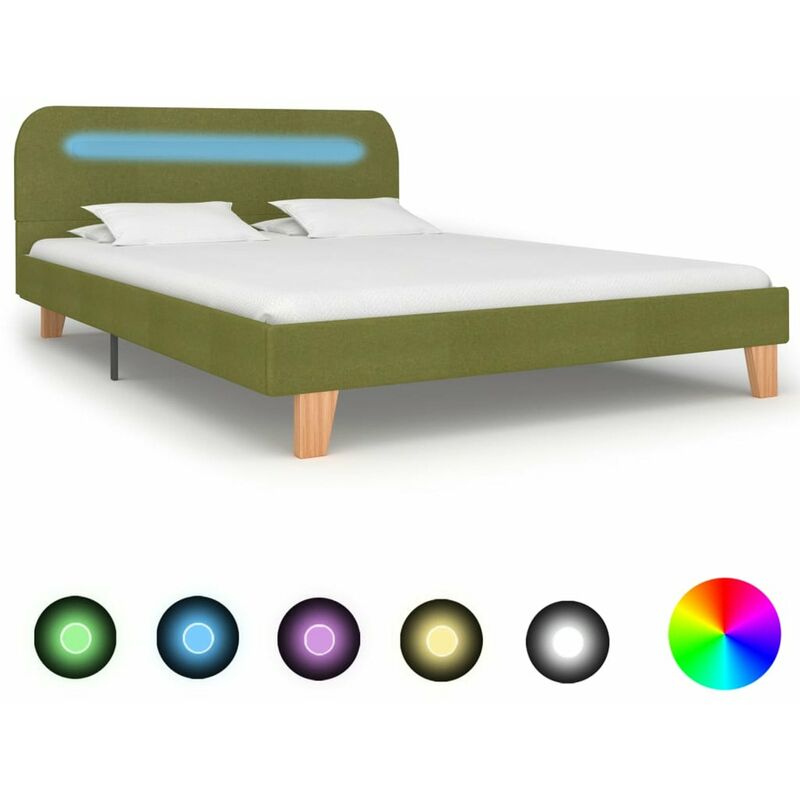 

Estructura de cama con LED tela verde 140x200 cm
