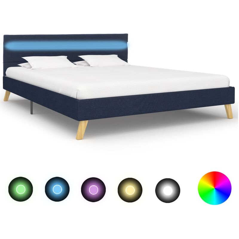 

Estructura de Cama con LED Tela Azul 160x200 cm - Azul - Vidaxl