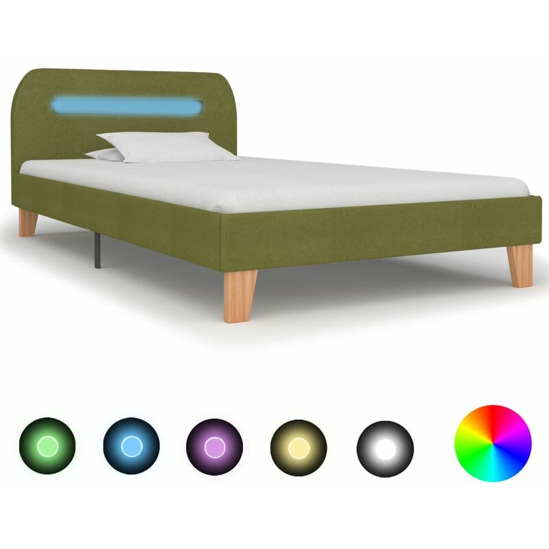 

Estructura de cama con LED tela verde 90x200 cm