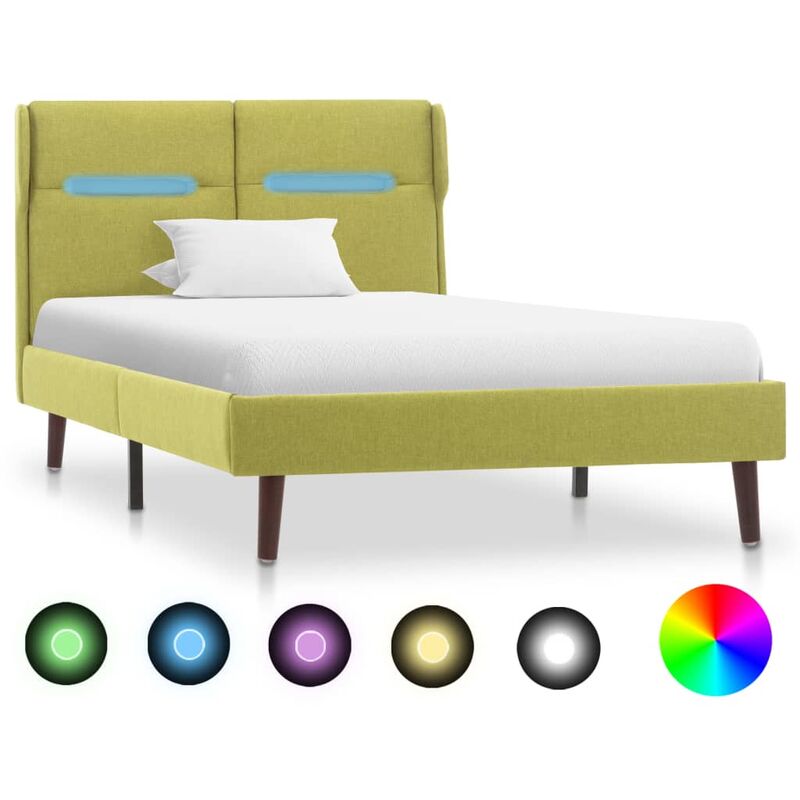 

Estructura de cama con LED tela verde 90x200 cm