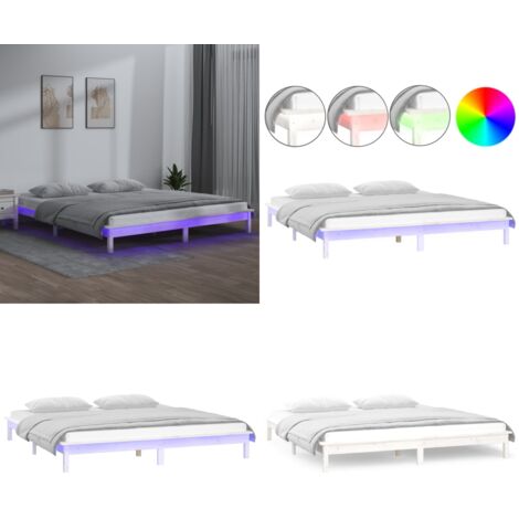 Estructura de cama con LEDs madera maciza blanca 150x200 cm - Madera de pino - Cama con luz RGB