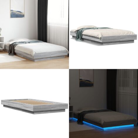 Estructura de cama con luces LED madera gris Sonoma 90x200 cm - Estructura de cama - Cama con luces RGB