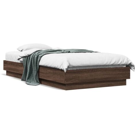 Estructura de cama con luces LED marrón roble 75x190 cm