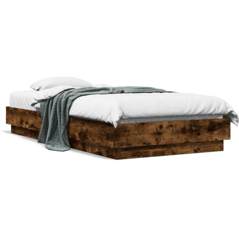 Estructura de cama con luces LED roble ahumado 90x190 cm