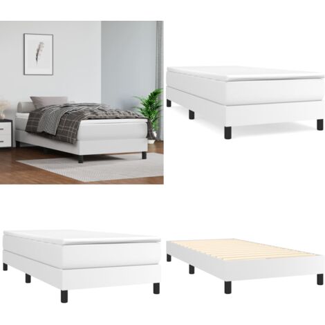 Estructura de cama con somier cuero sintético blanco 90x200 cm - Estructura de cama - Cuero sintético