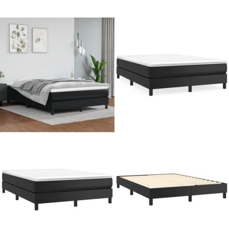 Estructura de cama con somier cuero sintético negro 140x190 cm - Estructura de cama - Cuero sintético