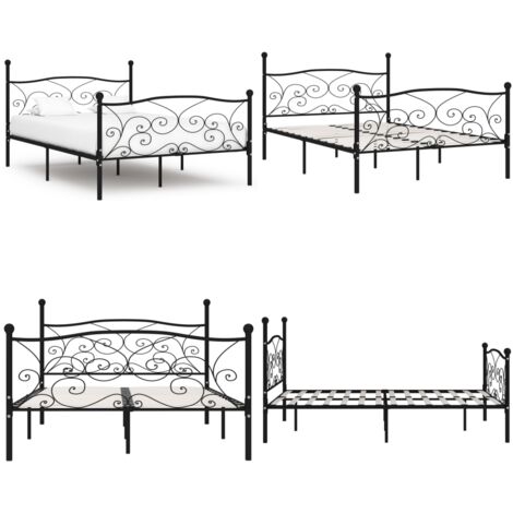 Estructura de cama con somier metal negro 160x200 cm - Cama con somier - Cama de metal