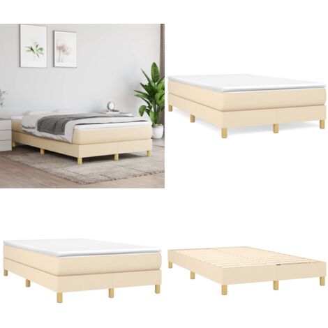 Estructura de cama con somier tela crema 120x200 cm - Estructura de cama - Colchón