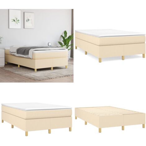 Estructura de cama con somier tela crema 120x200 cm - Estructura de cama - Colchón