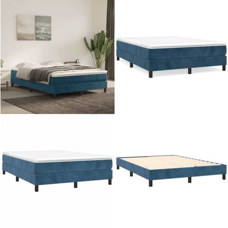 Estructura de cama con somier terciopelo azul oscuro 140x190cm - Estructura de cama - Colchón