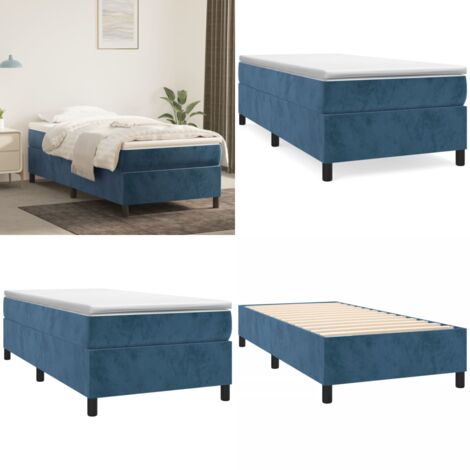 Estructura de cama con somier terciopelo azul oscuro 90x190 cm - Estructura de cama - Colchón
