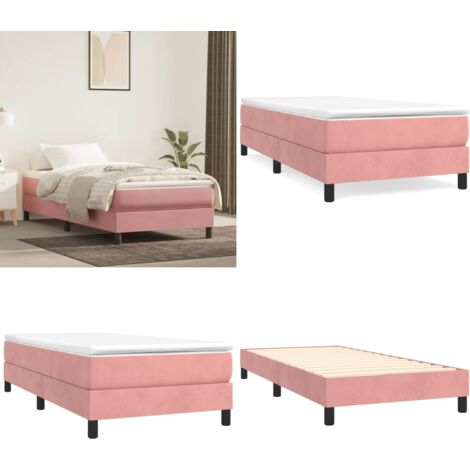 Estructura de cama con somier terciopelo rosa 90x190 cm - Estructura de cama - Colchón