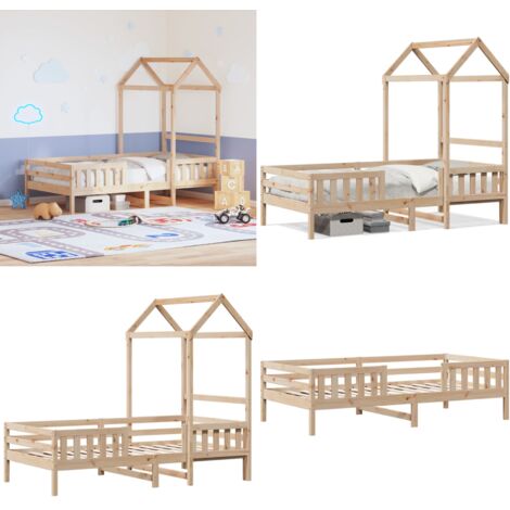 Estructura de cama con techo madera maciza de pino 75x190 cm - Estructura de cama - Cama infantil
