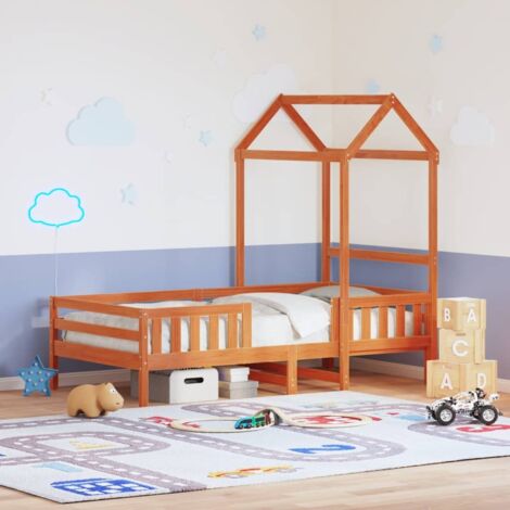 Estructura de cama con techo madera pino marrón cera 100x200 cm vidaXL
