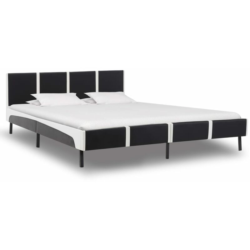 

Estructura de cama cuero sintetico blanco y negro 160x200 cm