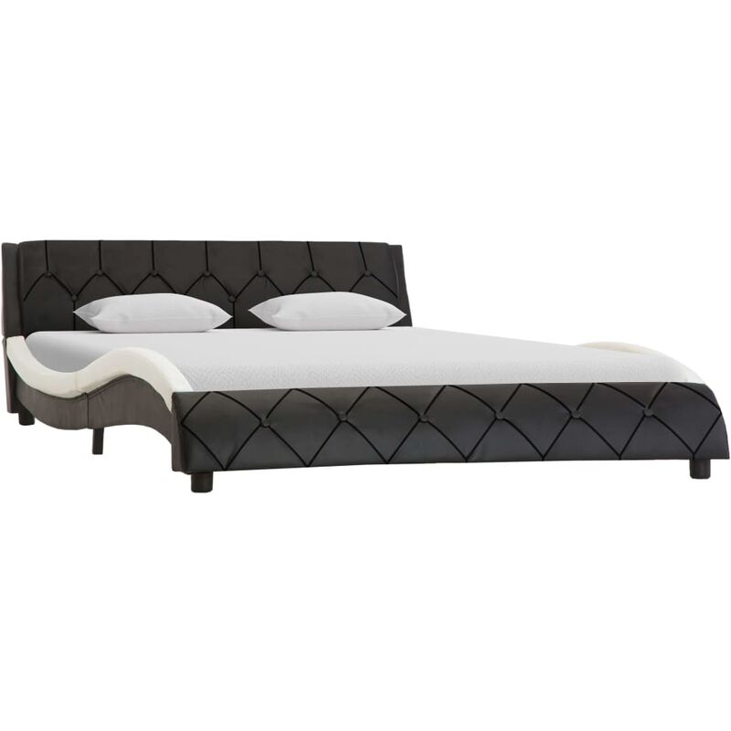 

Estructura de cama cuero sintético blanco y negro 160x200 cm