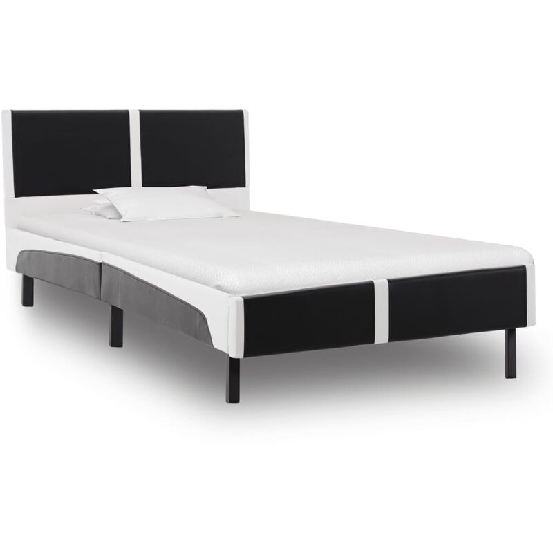 

Estructura de cama cuero sintético negro y blanco 90x200 cm