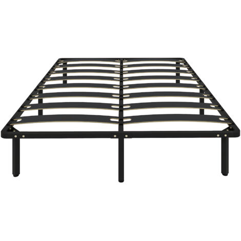 Estructura de cama de 160x200 cm con armazón de acero, somier de láminas de álamo, espacio de almacenamiento, capacidad de carga de 500 kg, color negro.