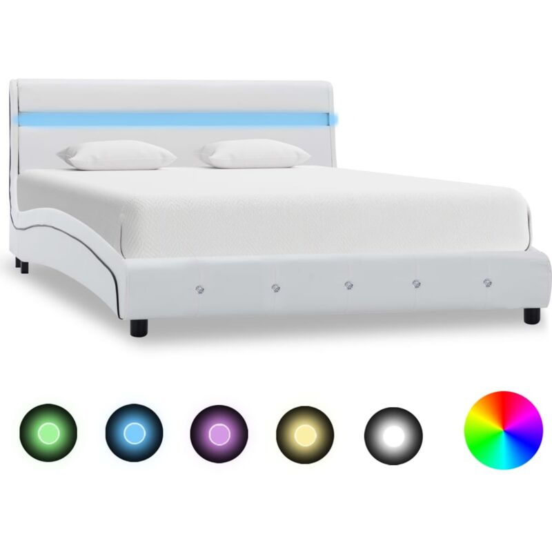 

Estructura de Cama con LED Cuero Sintético Blanco 160x200 cm - Blanco - Vidaxl