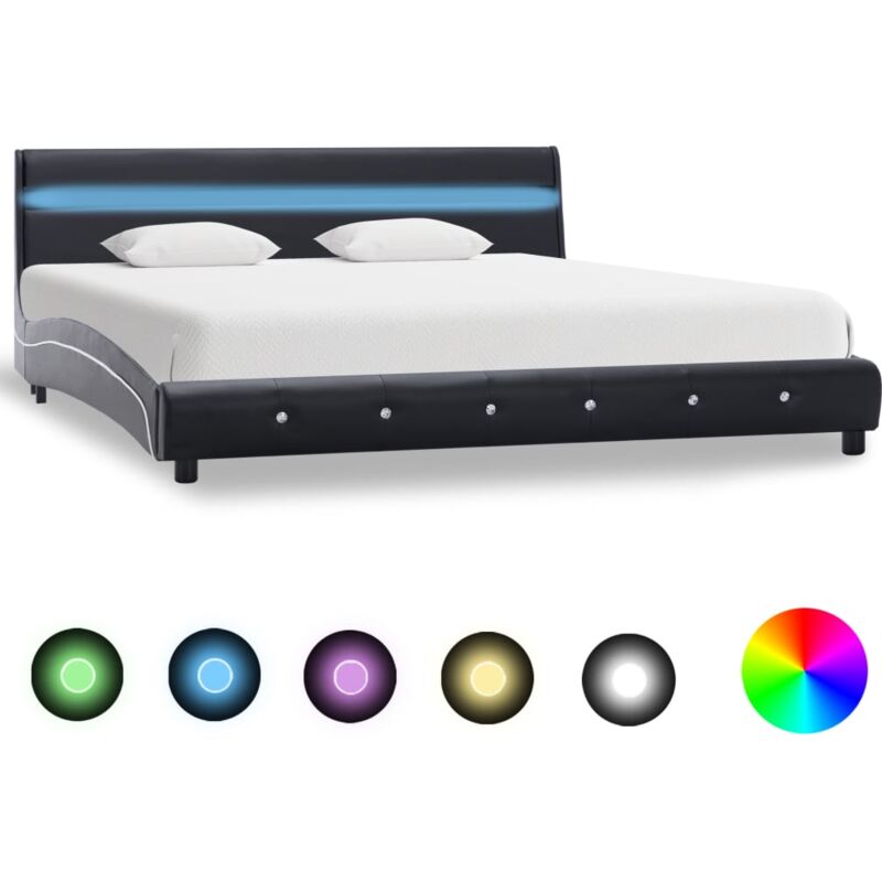 

Estructura de Cama con LED Cuero Sintético Negro 180x200 cm - Negro - Vidaxl