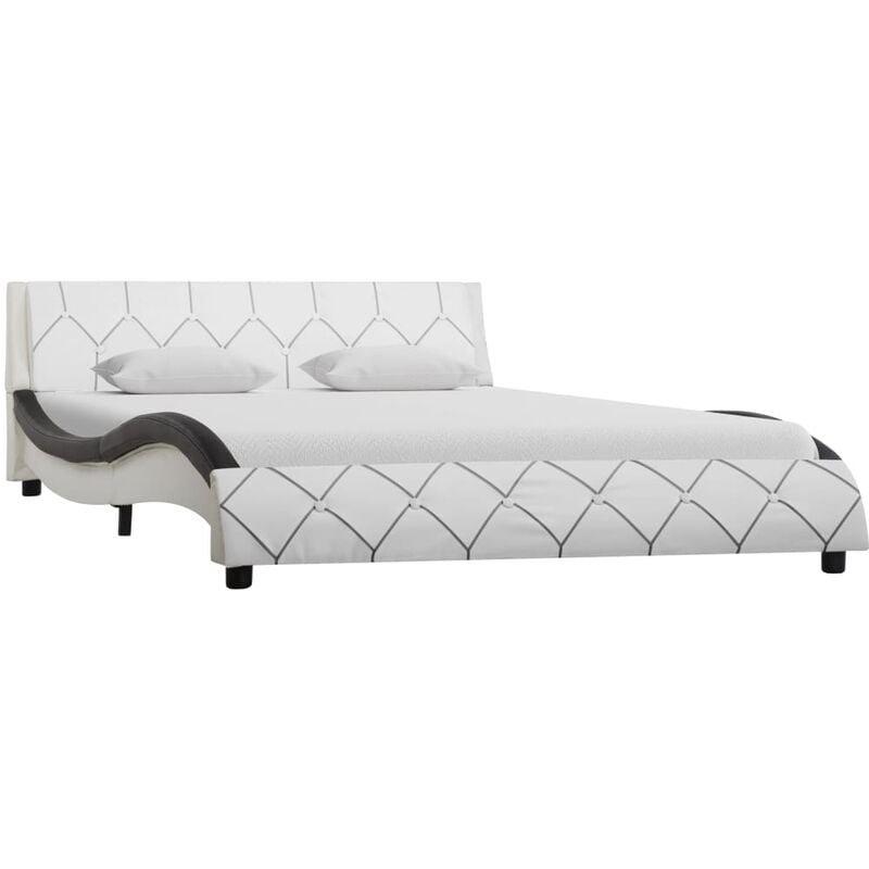 

Estructura de cama de cuero sintetico blanco y negro 140x200 cm