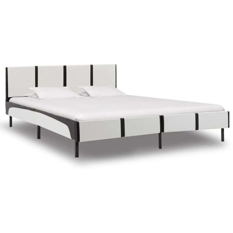 

Estructura de cama de cuero sintético blanco y negro 180x200 cm