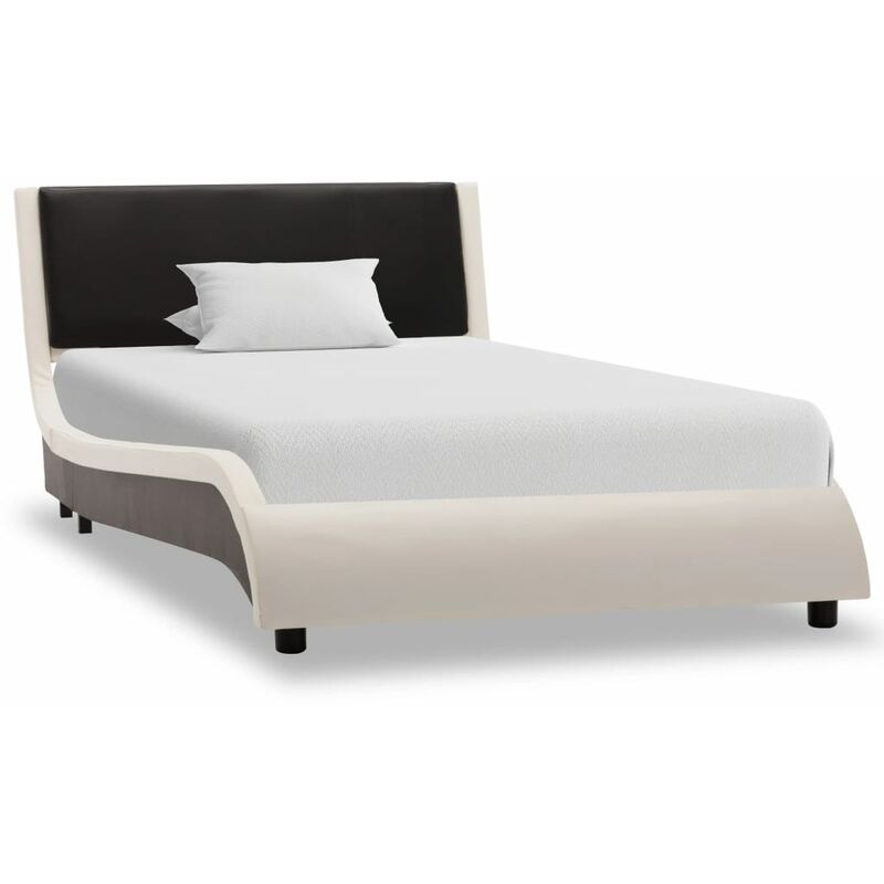 

Estructura de cama de cuero sintético blanco y negro 90x200 cm