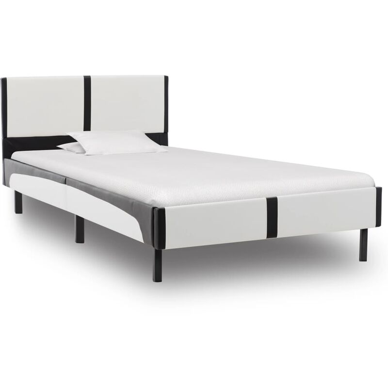 

Estructura de cama de cuero sintetico blanco y negro 90x200 cm