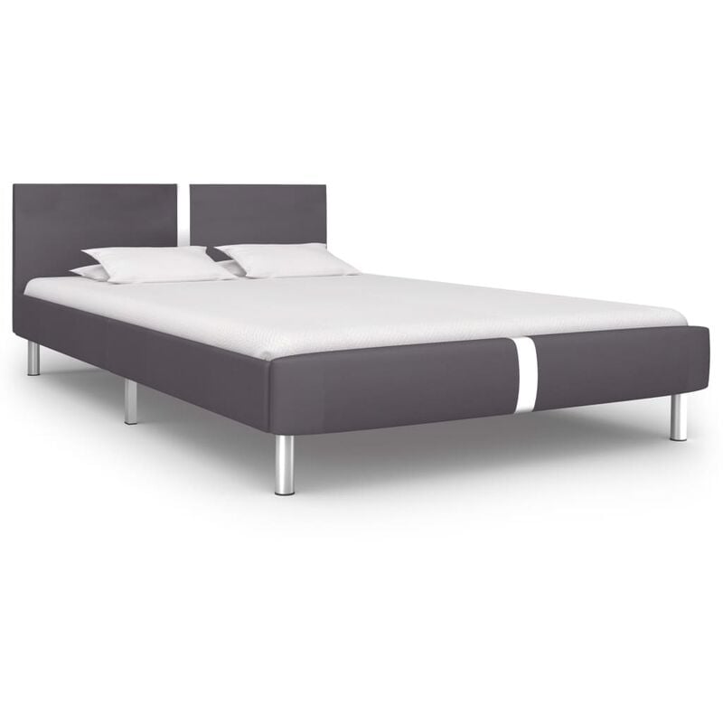 

Estructura de cama de cuero sintético gris 140x200 cm