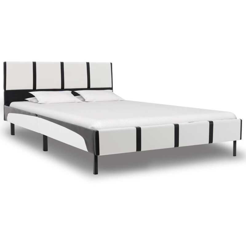 

Estructura de cama de cuero sintético blanco y negro 140x200 cm - Blanco