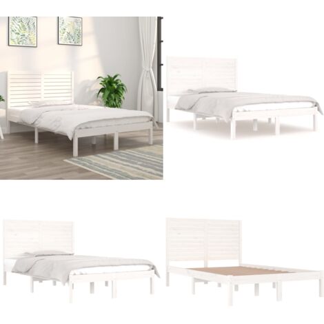Estructura de cama de madera maciza blanca 135x190 cm - Estructura de cama - Cabecero de cama