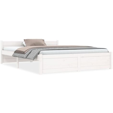 Estructura de cama de madera maciza blanca 140x190 cm
