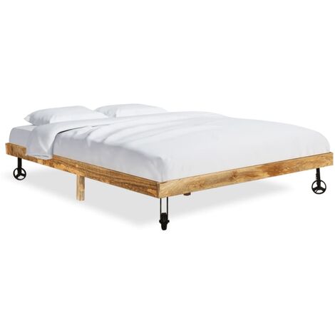 Madera Maciza de Mango Estructura de Cama Dormitorio Base Completa Armazón Adulto Adolescente Listones Soporte Interiores Doble Multitalle