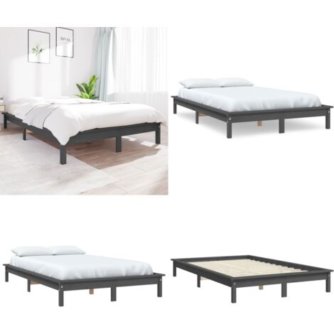 Estructura de cama de madera maciza de pino gris 160x200 cm - Estructura de cama - Cama de pino