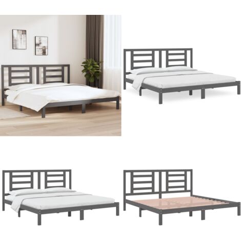 Estructura de cama de madera maciza de pino gris 200x200 cm - Estructura de cama - Cama de pino