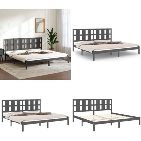 Estructura de cama de madera maciza de pino gris 200x200 cm - Estructura de cama - Cama de pino