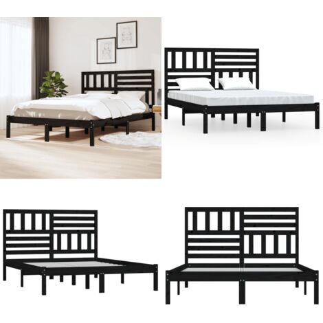Estructura de cama de madera maciza de pino negra 140x190 cm - Estructura de cama - Cama de pino