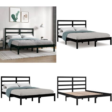 Estructura de cama de madera maciza de pino negra 140x190 cm - Estructura de cama - Cama de pino