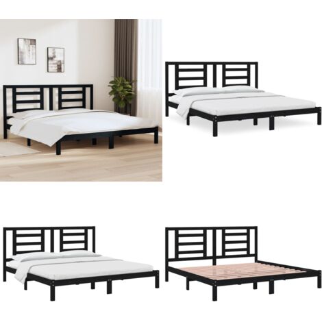 Estructura de cama de madera maciza de pino negro 200x200 cm - Estructura de cama - Cama de pino