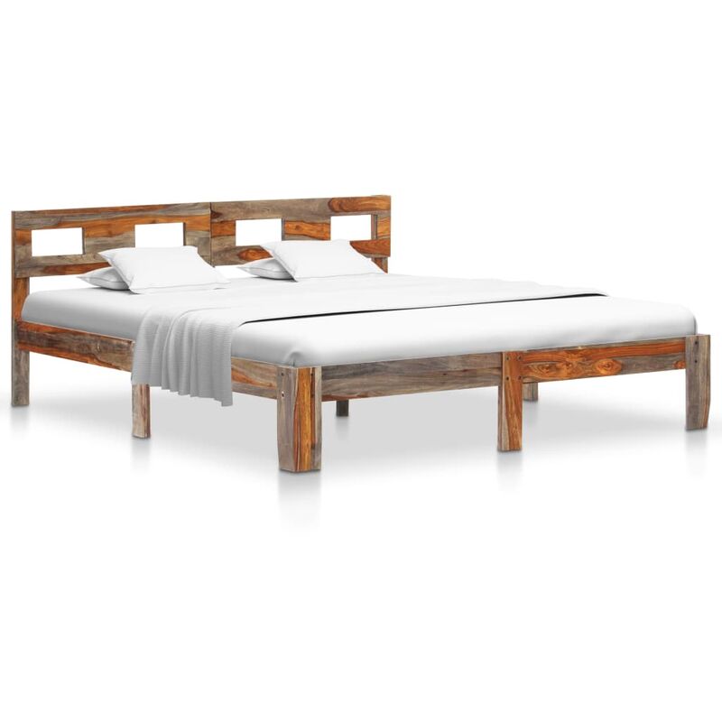 

Estructura de cama de madera maciza de sheesham 160x200 cm - Gris