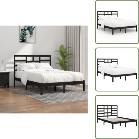 Estructura de cama de madera maciza negra 140x190 cm