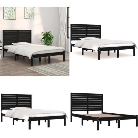 Estructura de cama de madera maciza negra 140x190 cm - Cama de madera - Cabecero de cama