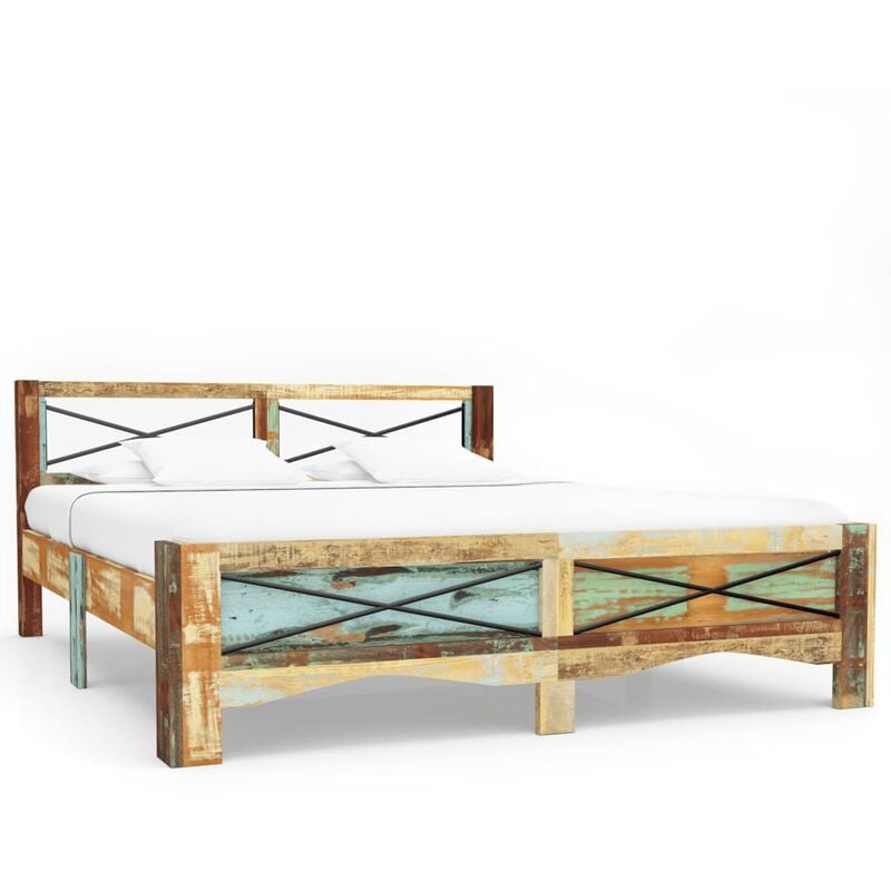 

Estructura de Cama de Madera Maciza Reciclada 140x200 cm - Multicolor - Vidaxl