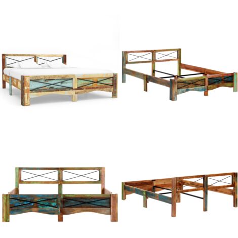 Estructura de cama de madera maciza reciclada 160x200 cm - Estructura de cama - Madera reciclada