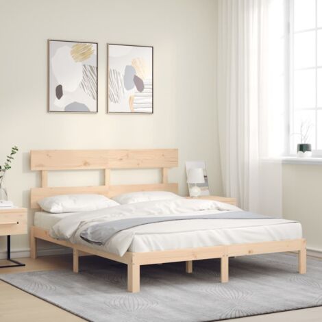 Estructura de cama de matrimonio con cabecero madera maciza