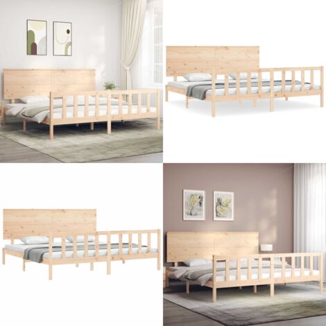 Estructura de cama de matrimonio con cabecero madera maciza - Estructura de cama - Cabecero de cama