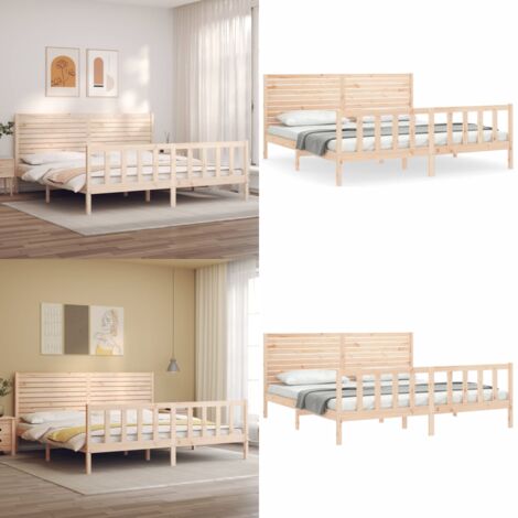 Estructura de cama de matrimonio con cabecero madera maciza - Estructura de cama - Cabecero de cama